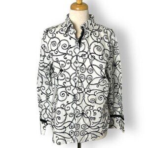 Pendleton Cotton Black White Swirls Button Up Shirt Blouse Sz 14 Wrinkle Free